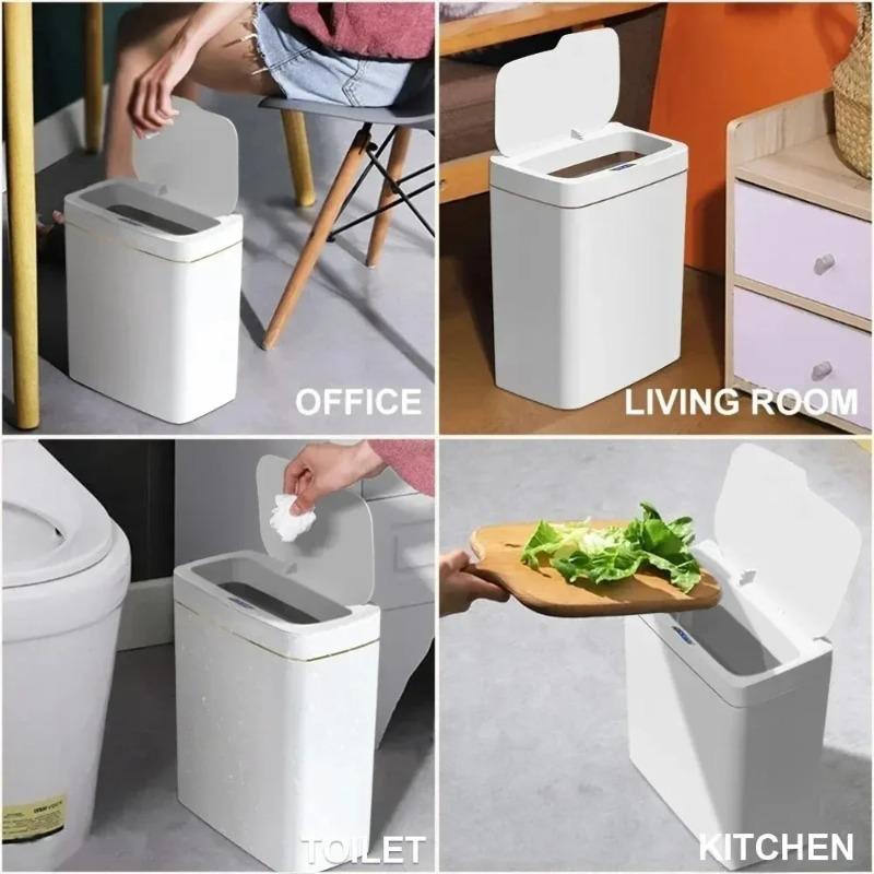 New Smart Bathroom Trash Electronic Trash Can White Touchless Narrow Smart Sensor Garbage Bin Smart Home 15L