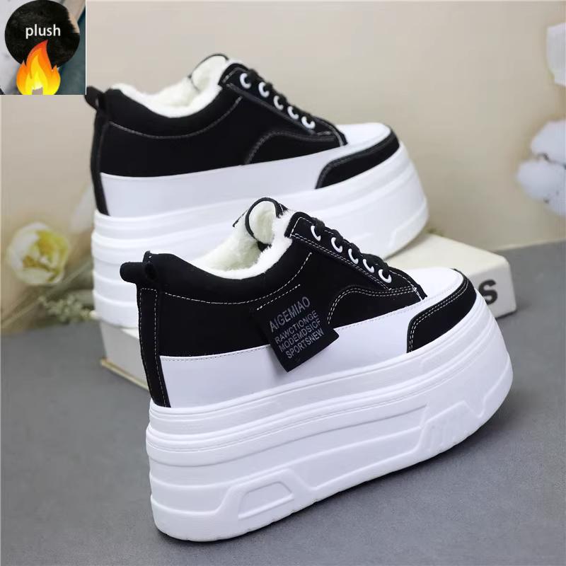 Fashion All Matching Slim Plus Cashmere Warm Women's Shoes Temperament Wear 12 Cm High Heel 10cm Small Cotton Shoes Large Size Shoes