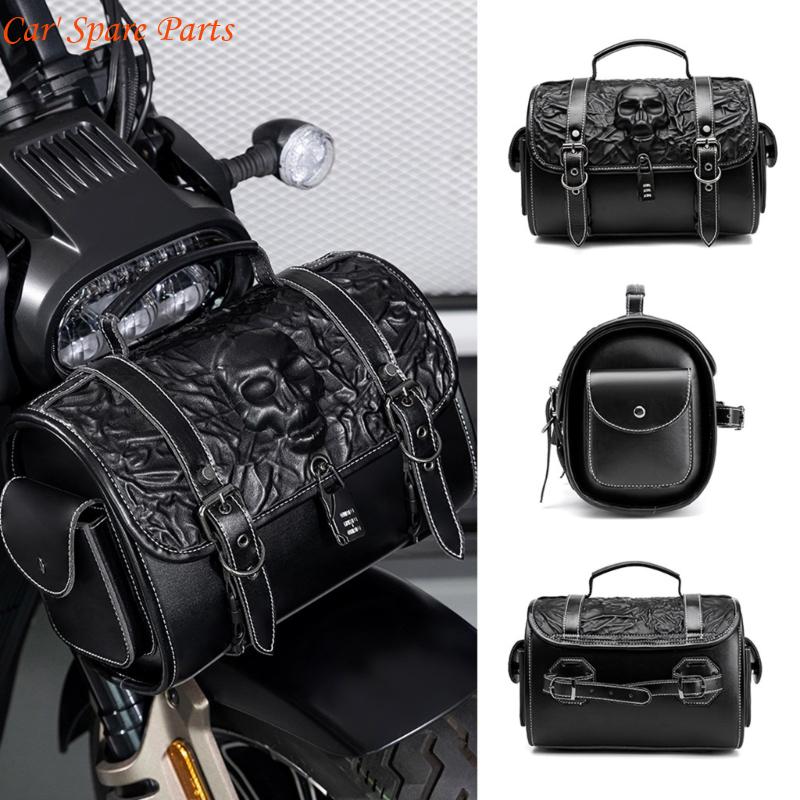 Y4UA Small Motorcycle Storage Bag Skull Designs PU Leather Utility Motorbike Organizers for Tools & Ridings Gear China Mainland