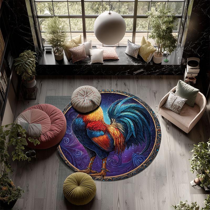 Rooster Pattern Round rug,Carpet Rug for Living Room Bedroom Playroom ,Non-slip Floor Mat,Holiday Gifts and Birthday Gifts.