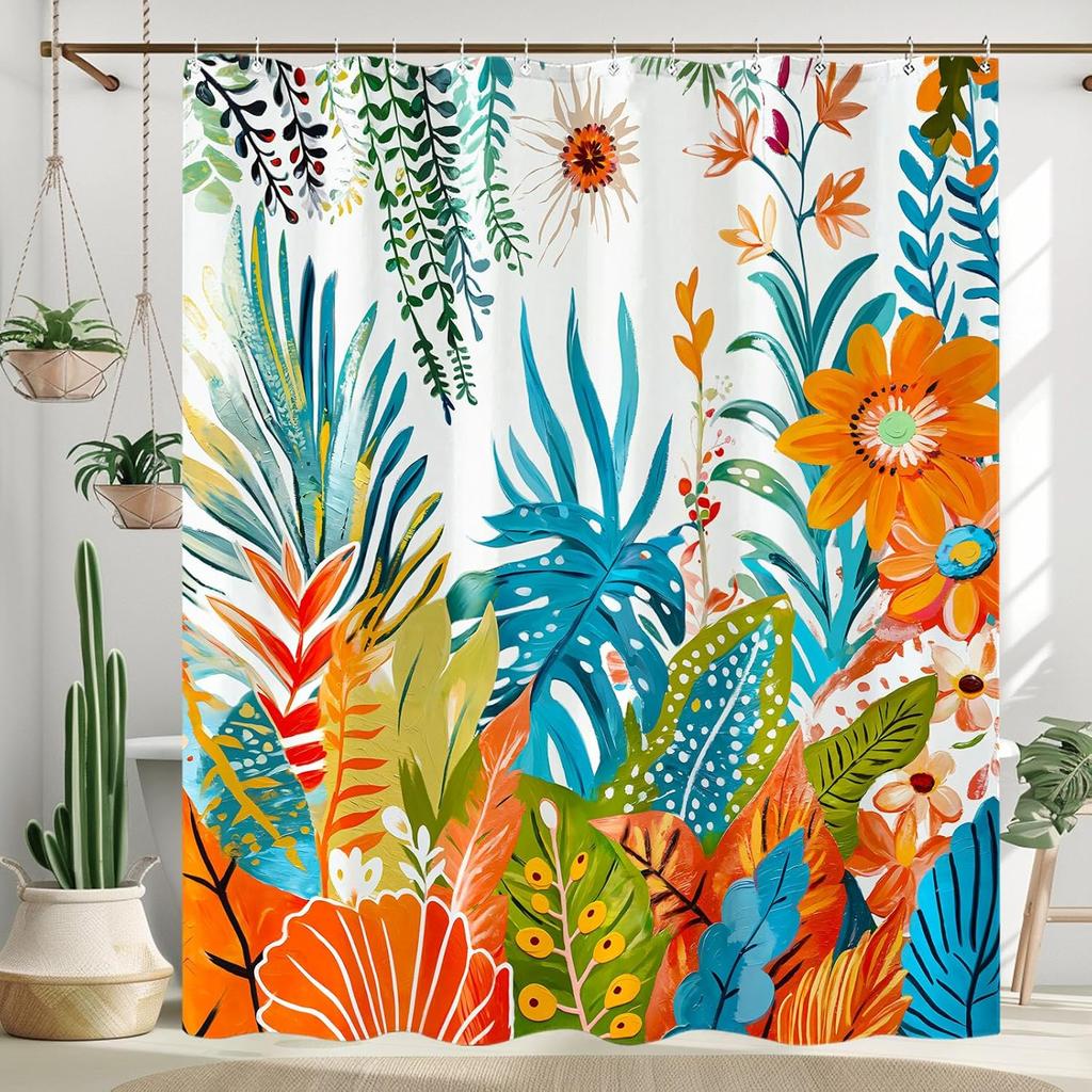 Boho Butterfly and Floral Shower Curtain White Boho Nature Shower Curtain Waterproof Flower Shower Curtains for Bathroom Decor