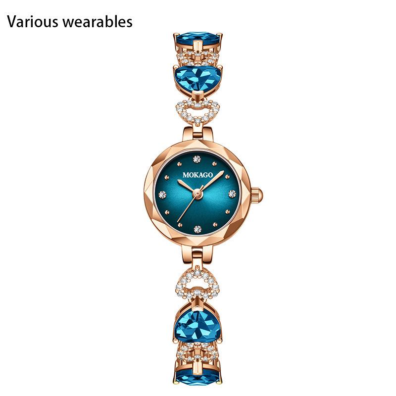 

Легкие роскошные водонепроницаемые женские часы с маленьким циферблатом, инкрустированным бриллиантами, с синим кристаллическим браслетом