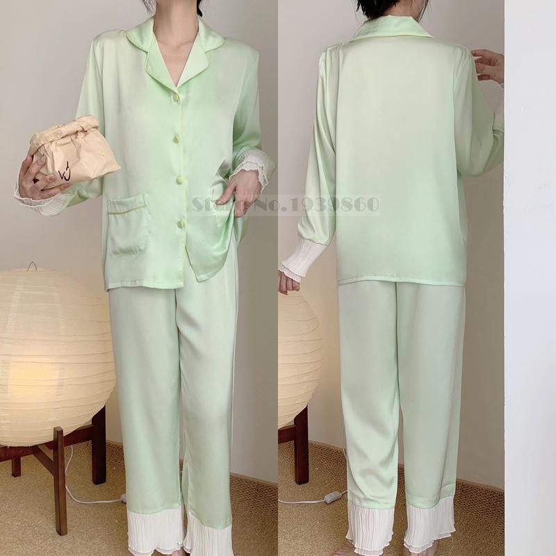 

Пижамный комплект с милым принтом и воротником «Кукла любви», женская пижама, весенне-осенний свободный атласный комплект с длинными рукавами и брюками, домашняя одежда XL