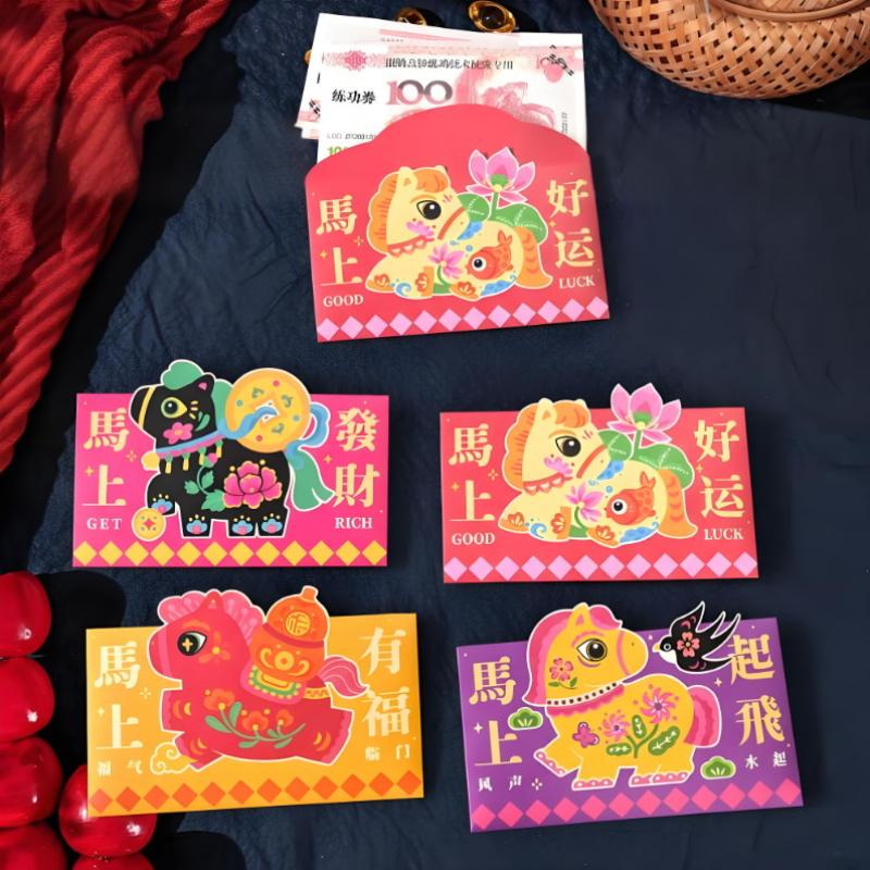 2026 Year Of The Horse Folding Red Envelope Cartoon Pattern Traditional Money Envelope Festival Hongbao Chinese New Year