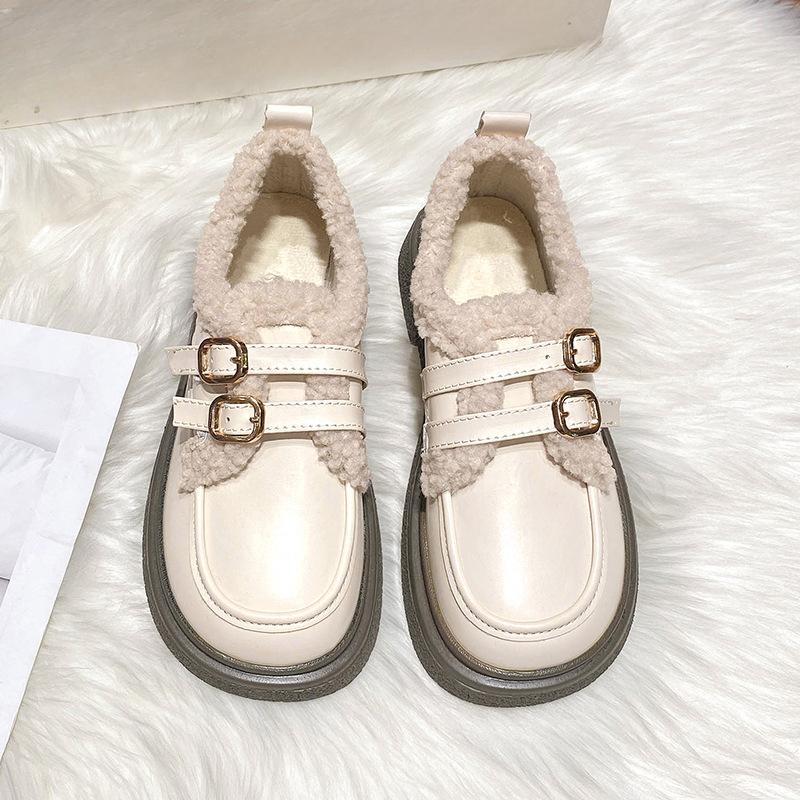 Loafers Women's Fall/Winter 2026 Warm Fleece First Layer Cowhide Women's Shoes Lamb Wool Low-Top Fashion Small Leather Shoes