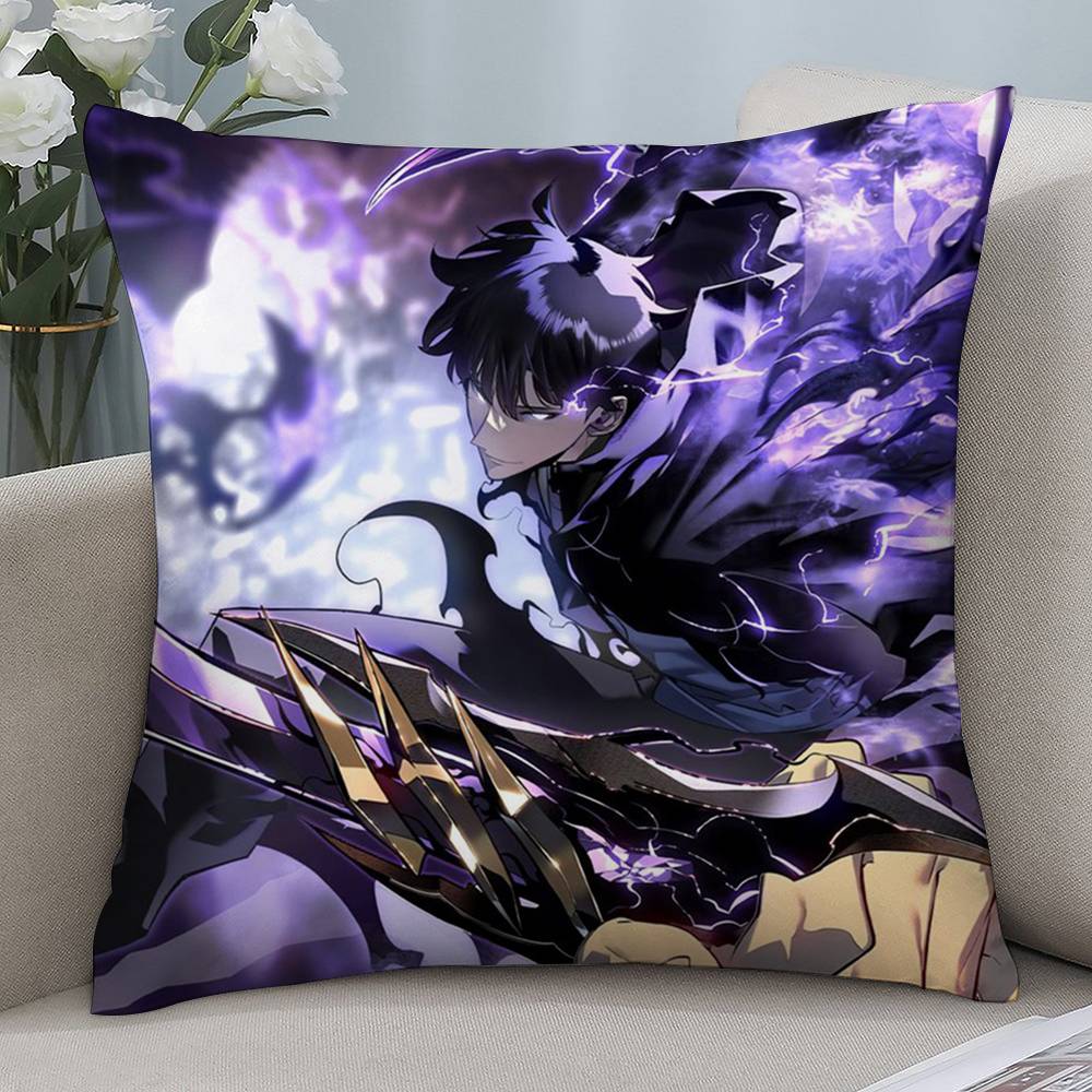 Hot Anime S-Solo Leveling Pillow Case Short plush Double-sided Print Square Throw Pillow Covers Sofa Home Cushion Decor