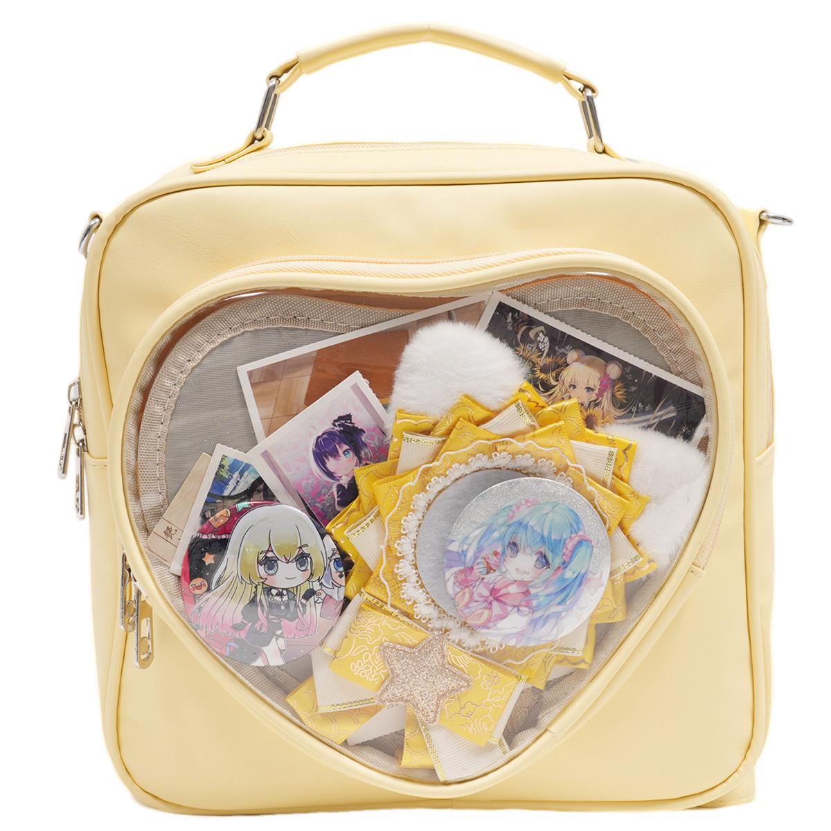 

Holographic PU Leather Cute Heart Pin Display ITA Bag Girls Student Rucksack Crossbody Itabag Female Lolita Purse School Bag