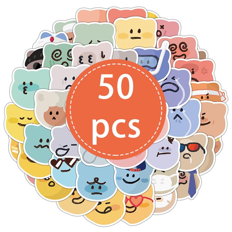 50PCS Cartoon Bear Stickers Colorful Emoticon Stickers Cute Bear Emoji Decals Waterproof Vinyl Aesthetic Sticker Water Bottles