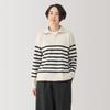 MUJI Washable Milan Rib Knit XXL Women's Half-Zip Sweater, BA1OZA4A, Off-White Striped, Women's