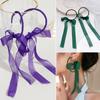 C-Shaped Fairy Gas Streamer Earrings Design Sense Green Chiffon Purple Bow Long French Earrings Stud Earrings