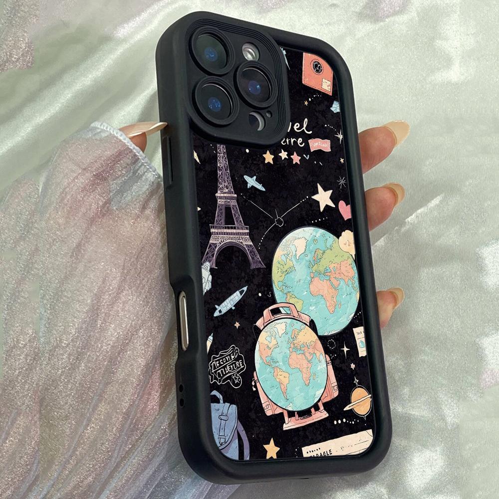 JT302 Kawaii Travel Sticker Collection for iPhone 17 16 15 14 13 Pro Max Samsung S26 S25 Ultra A17 A16 A07 A56 Xiaomi 15T Redmi 15c Note 14 Soft Case