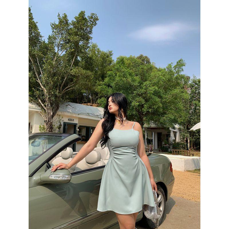 

Brother Nan Loose-Fit Sexy Sexy Sling Dress Women s Spring and Summer Plus Size Plus Size Ladies Slim Looking Pure Desire A- line Short Skirt Black short 2XL