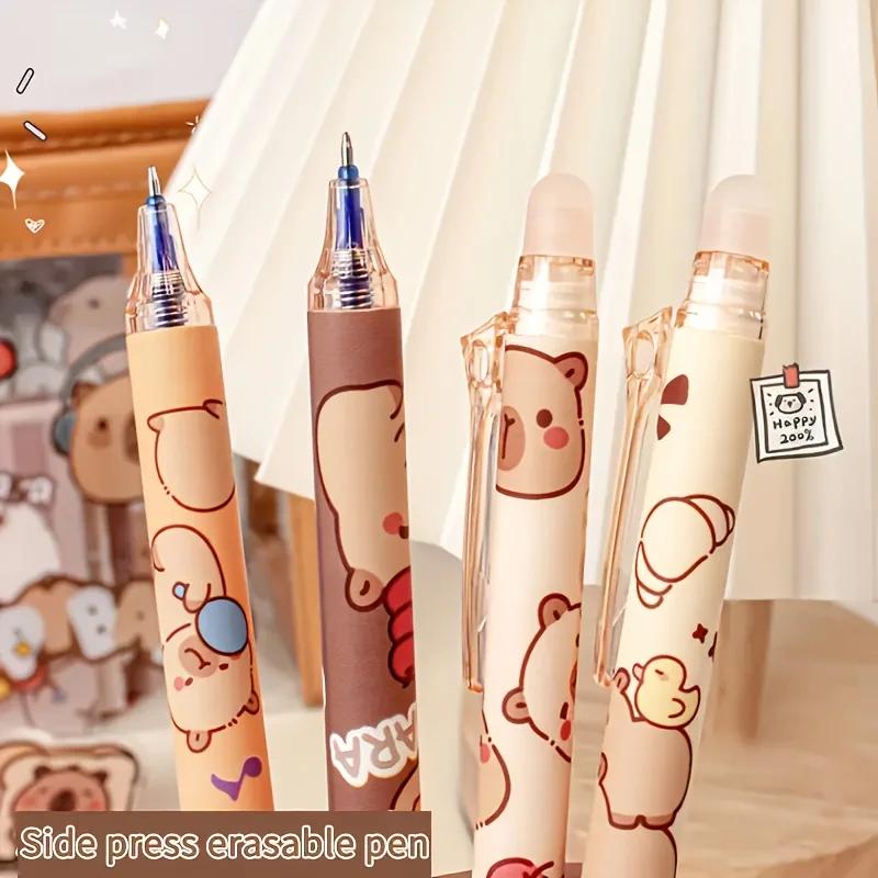 6 Peças Canetas Gel Apagáveis Fofas de Capivara | Retrátil 0,5mm Tinta Azul para Escola e Escritório | Escrita Suave e Secagem Rápida (6 cores)