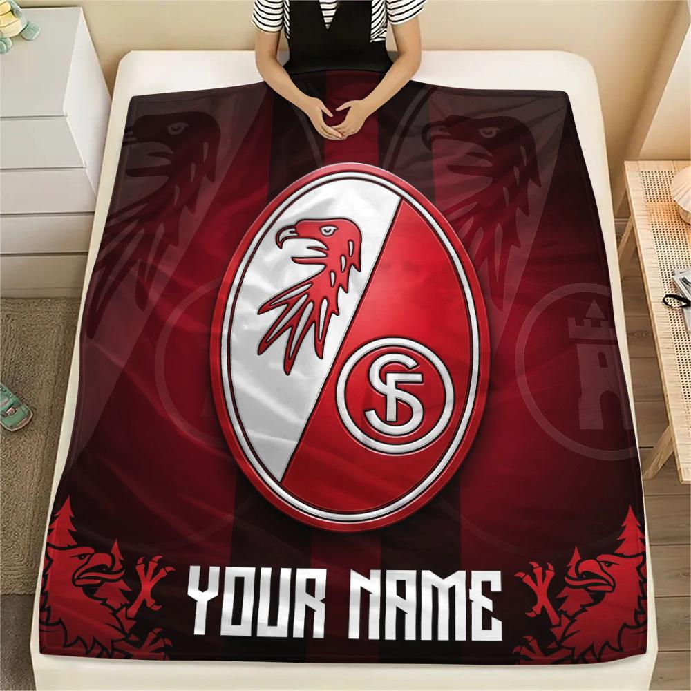 Custom Name SC Freiburg Flannel Blanket, High Quality Comfortable for All Seasons, Home Decor, Warmth and Comfort