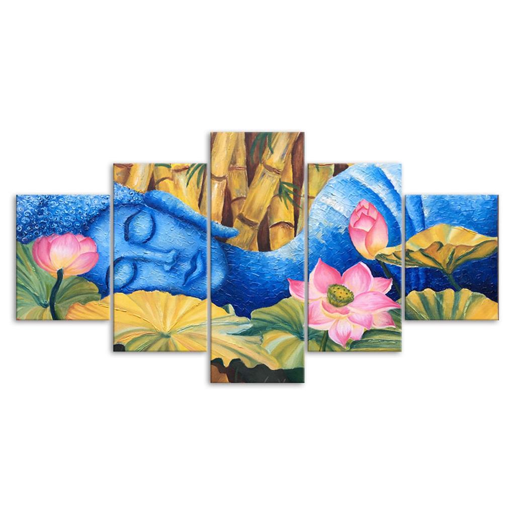 Lying Buddha Flower Scenery 5 Piece Canvas Wall Art Five Panel Print Modern Art Poster Home Decor Picture Gift For Him For Her