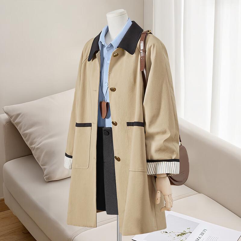 Women s Contrast Lapel Striped Splicing Windbreaker Coat M