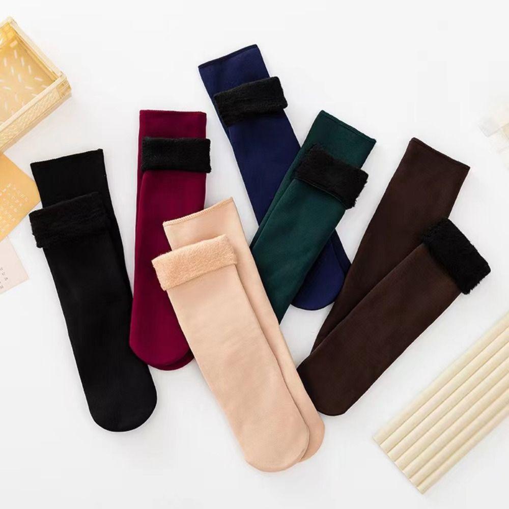 12Pairs Simple Thicken Warm Socks Thicker Winter Socks Women Basic Thermal Mid Length Socks  Hosiery