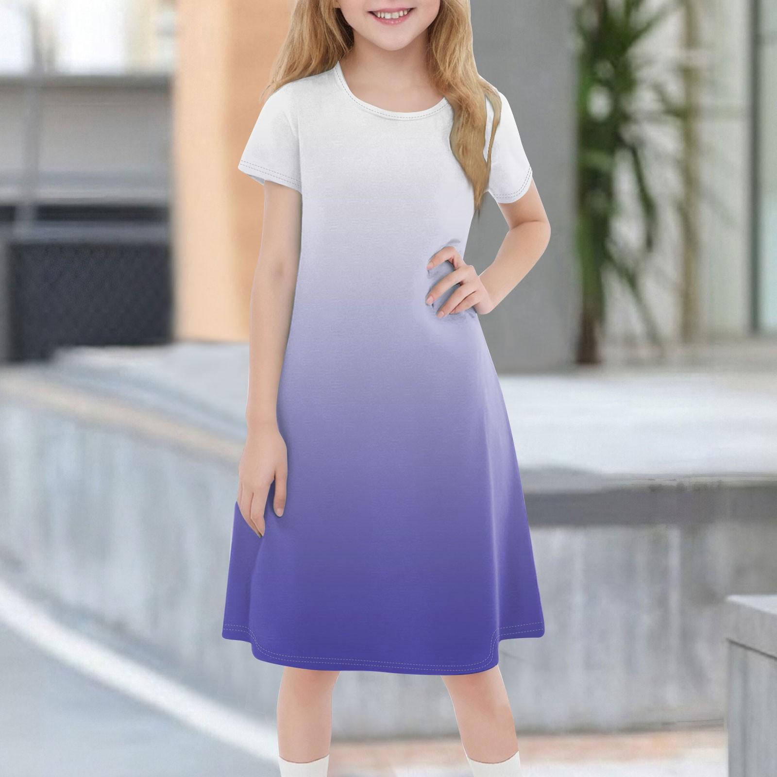 

Дитяча літня повсякденна модна сукня з короткими рукавами та круглим вирізом 160 синій