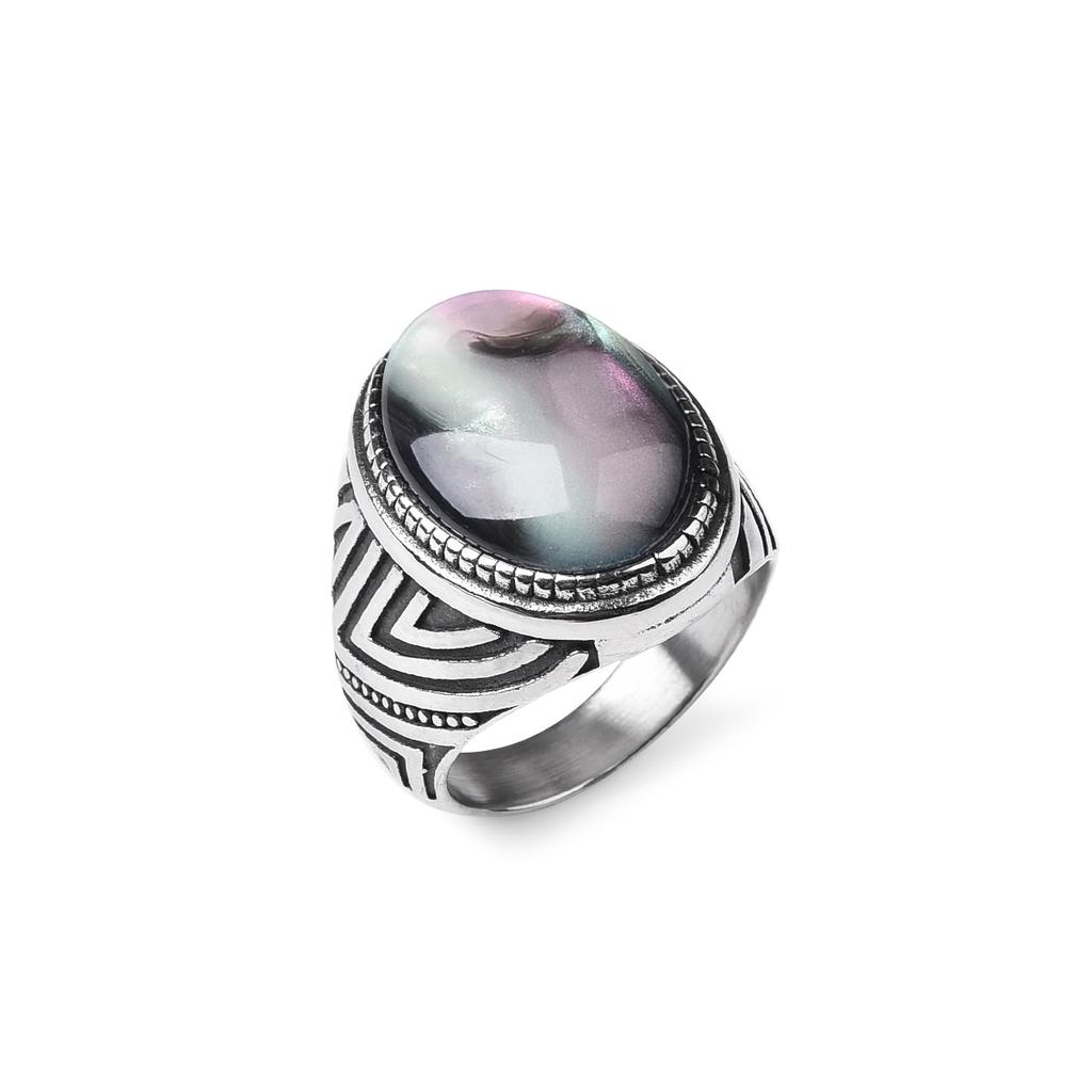 Men's Trend High Quality 316LStainless Steel Onyx Stripe Rings Classic Vintage Fashion  Eco-Friendly Material