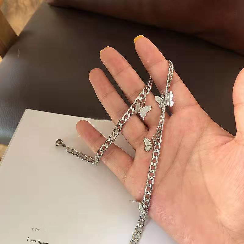 Thick chain butterfly necklace ins hip hop trendy temperament cold wind personality neck chain collarbone chain titanium steel chain