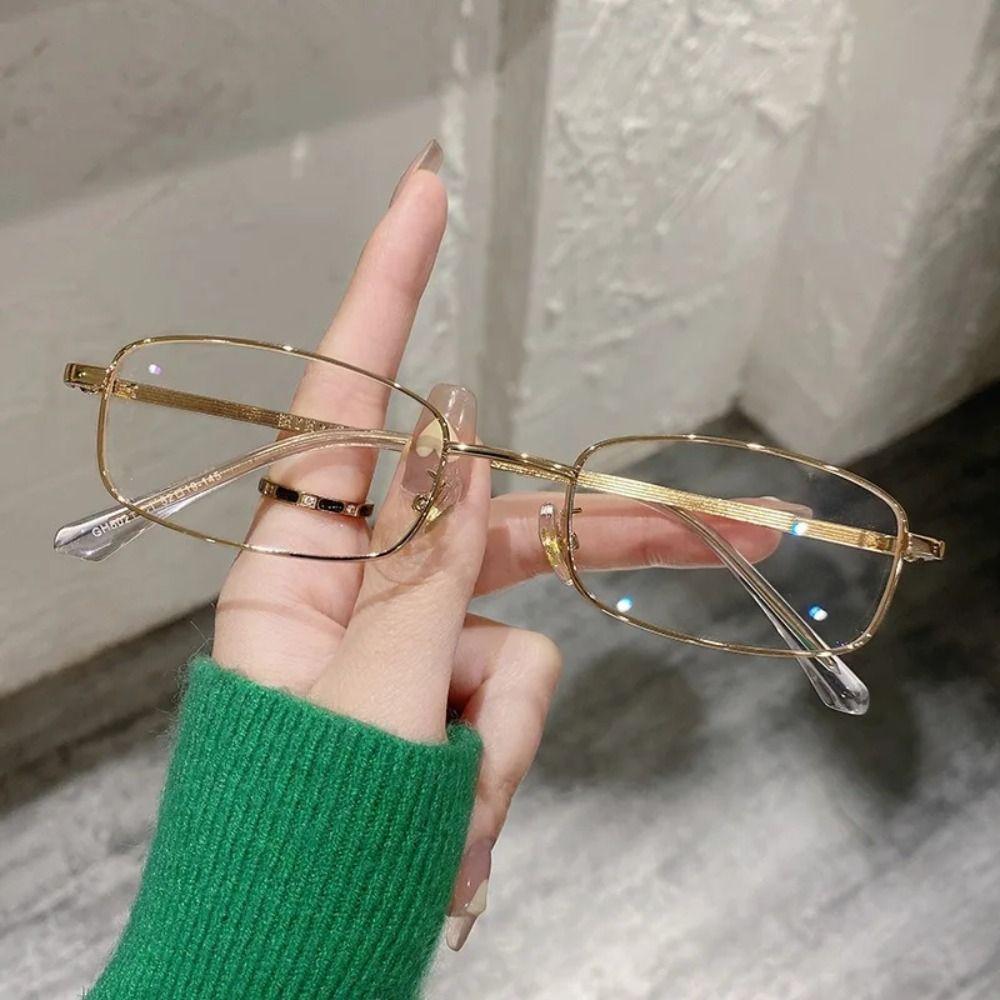 New Retro Small Square Frame Glasses Metal Ins Anti Blue Light Clear Lens Eyeglasses for Women Men Fashion