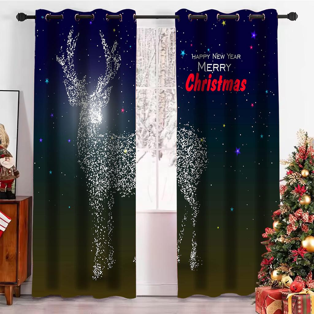 Vánoční závěsy 3D Zlatý vánoční strom Los Dekor Zatemňovací závěsy 2 Panely Deluxe Obývací pokoj Ložnice Domácí dekorace Závěsy