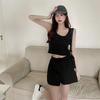 Women's Summer Sports Two-Piece Set: Short Vest & High-Waisted Wide-Leg Shorts Casual 