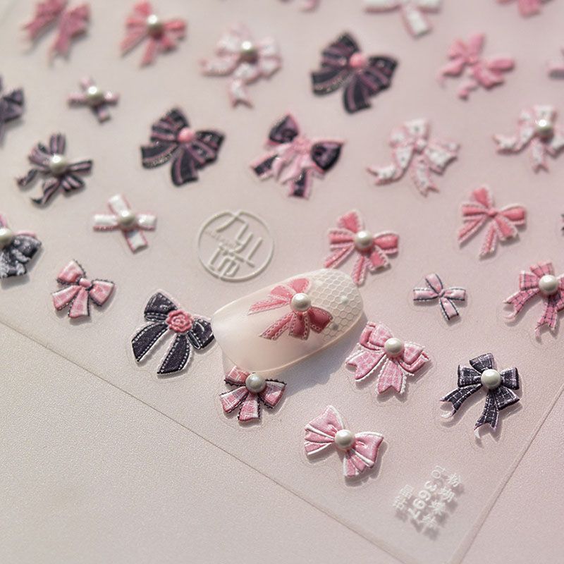 

Pearl Powder Bows Nail Art Sticker Tomoni Embossed Adhesive Japanese Cute 5D Nail Sticker Nail Ornament Powder Bows 3697