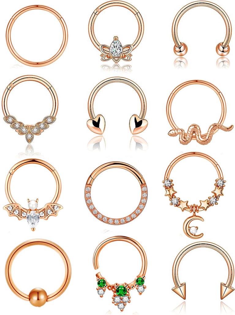 Edelstahl offener Nasenring-Set mit Zirkonia Ohrringen und Nasenpiercing Zubehör