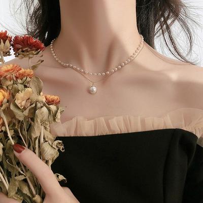 Faux Pearl Necklace Vintage Double-Layer Elegant Minimalistic Sweet Sturdy Clavicle Chain