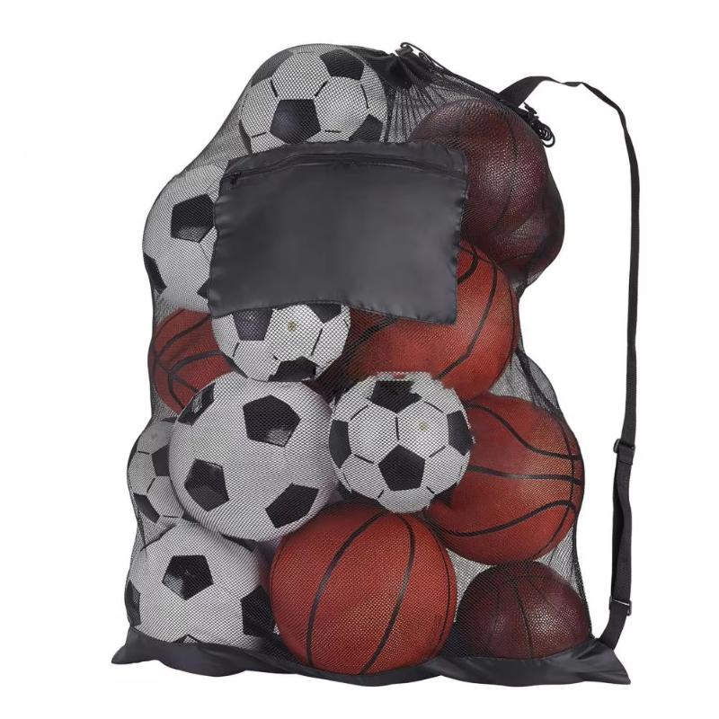 1Pcs Extra Large Mesh Drawstring Soccer Basketball Volleyball Storage Net Bag With Zipper Pocket Gym Bag