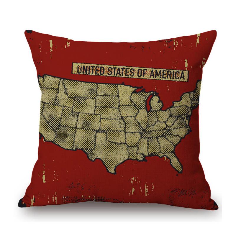 Retro Us Map Route 66 Cafe Bar Chair Seat Cushion Cover Patroitism National Day Home Decoration Linen Sofa Throw Pillow Case