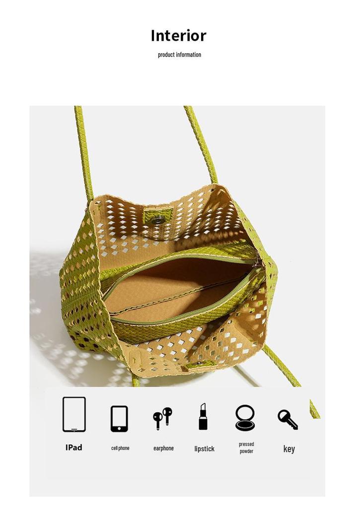 Bolsa de Picnic de Tejido de Lujo: Elegante Bolso de Hombro Hueco para Madre e Hijo