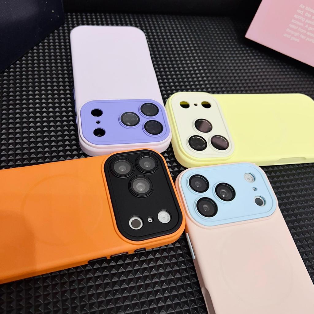 Color Block Instant Lens Case for iPhone 16 Pro Max & Apple 17, Liquid Silicone Matte for iPhone 14/15