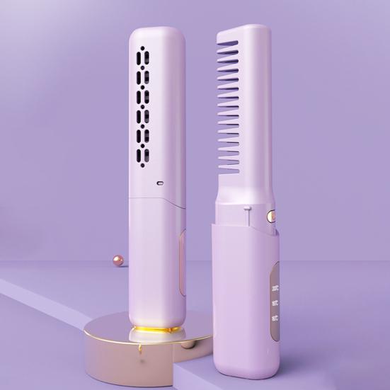 Mini Ceramic Hairdressing Comb 3 Temperature Frizz-Free Cordless Hair Straightener USB Rechargeable Fast Heating Electric Hair Styling Detangling