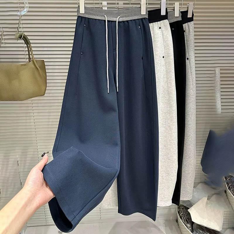 Pants for Women Elastic High Waist Long Trousers Plus Size Thickened Stretchy Versatile Casual Wide Leg Pants