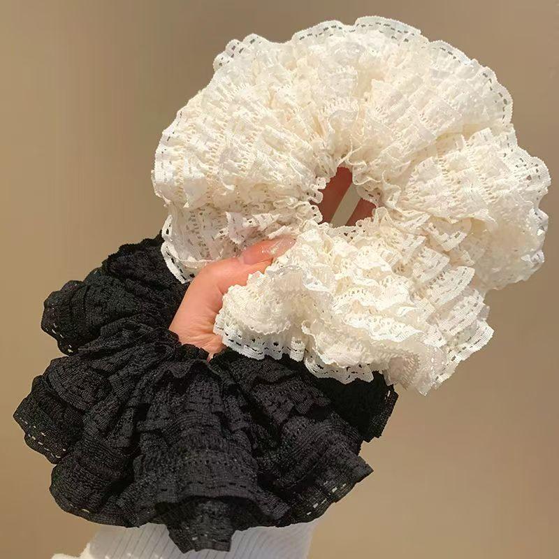 Elegant French Lace Wide Scrunchie Hair Band For Women Girls Hair Tied Band Head Rope Sweet Hair Ornament  Hair Accessory