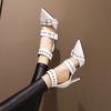 2025 Punk Damen Sandalen Spitz Stiletto 9,5cm Schnallenriemen Metalldekoration Übergröße 45 46 47 48 Modeschuhe