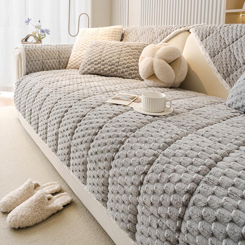 Thickened Sofa Cushion Winter Plush Non-slip Seat Cushion Cream Wind Strip Plush Autumn and Winter Bay Window Cushion