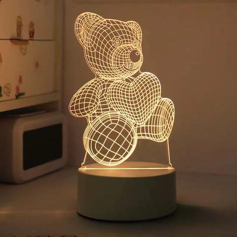 

Светодиодная 3D креативная лампа-мишка с сердцем, акриловая, USB, ночник, рождественский декор для дома, спальни, подарок на день рождения, праздничный декор на Рождество