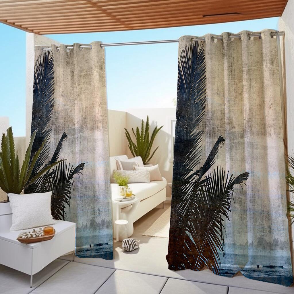 

1 шт. наружные водонепроницаемые шторы с принтом «Отпускной пейзаж», «Облака и море», современный стиль, светофильтрующий полиэстер с люверсами, пейзаж W138X214H(cm) 1PC&Grommet top