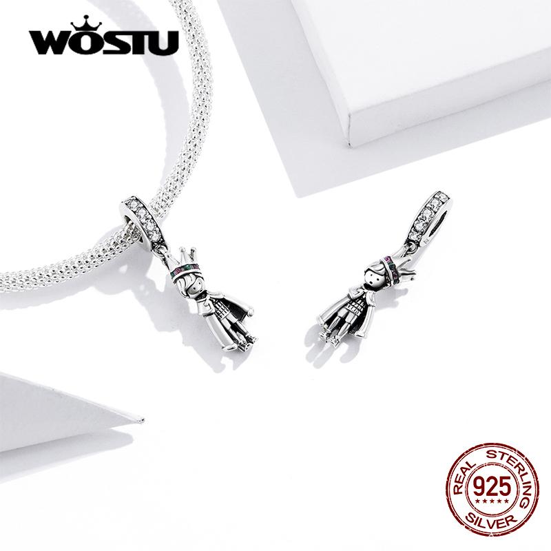WOSTU Crown King Charms 925 Sterling Silver Boys Pendant Zircon Bead Fit Original Bracelet Necklace Jewelry Best Gift CQC1584