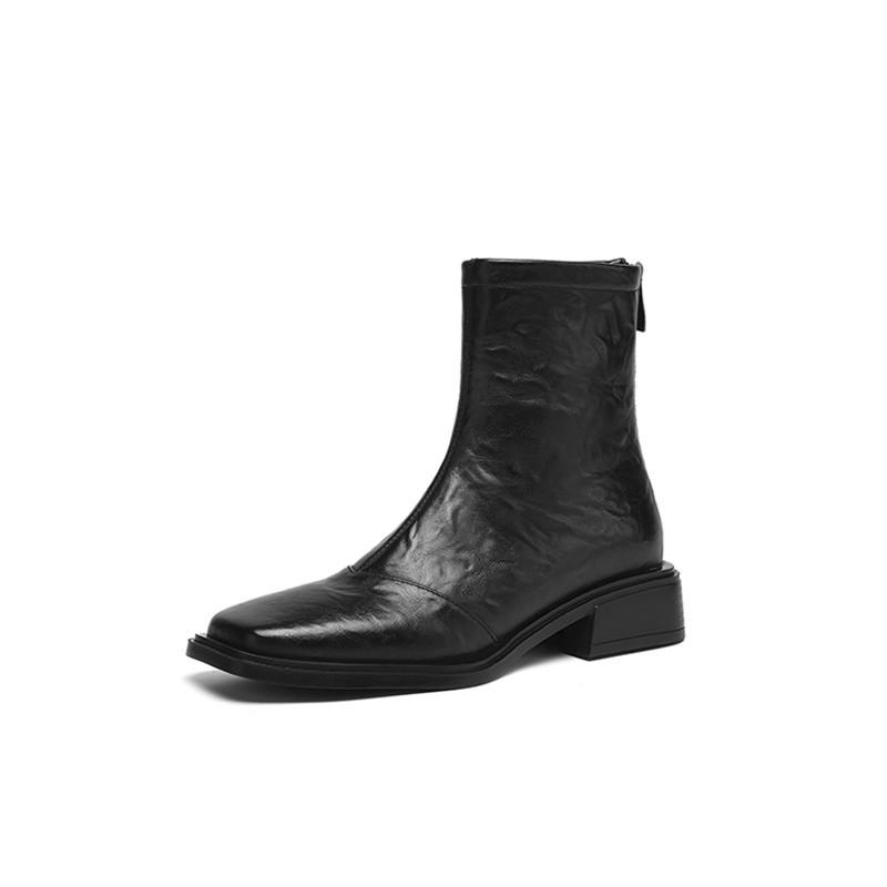 Maillard style retro square head thick heel temperament simple fashion boots autumn post zipper commuter style short boots