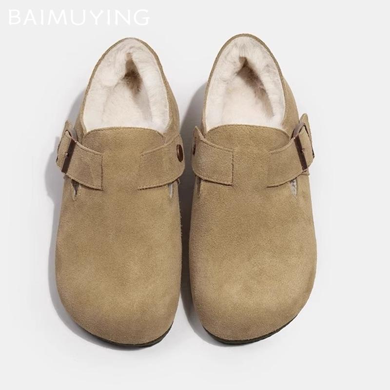 Flats Women Boots Suede Casual Shoes Short Plush Designer Buckle Cotton Shoes 2024 Trend Winter Warm Comfort Chaussures Femme