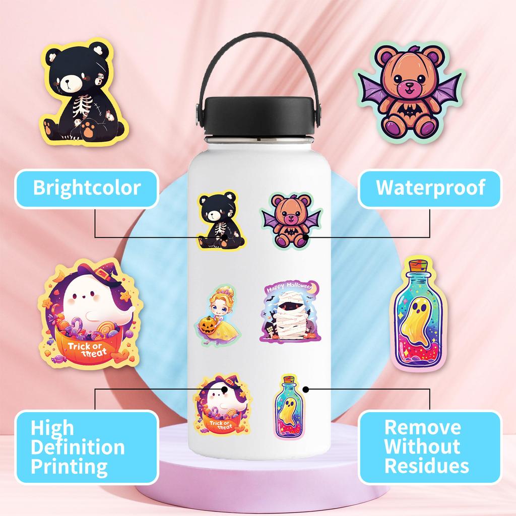 50pcs/pack Cute Halloween Graffiti Stickers DIY Decorative Stickers for Halloween Festival Atmosphere for Phone Bag Gift Kids