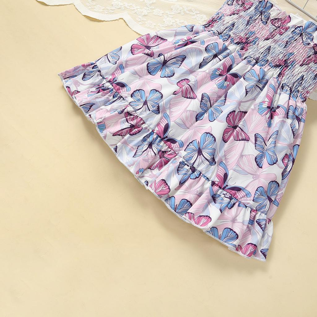 2-teiliges Set mit entzückendem Kleid mit Schmetterlings-Print und Schleife, Stirnband für Babys, 2023 Sommer, Säuglings-Neugeborenenkleidung