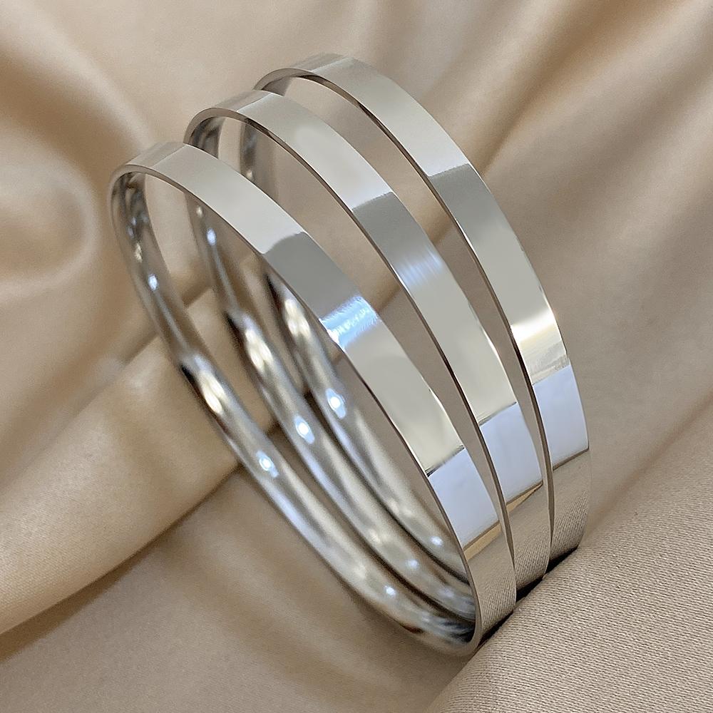 

3pcs Gold Plated Stainless Steel Bangle Bracelets for Women Glossy Simple Stacking Wrist Bracelet Waterproof Jewelry срібний