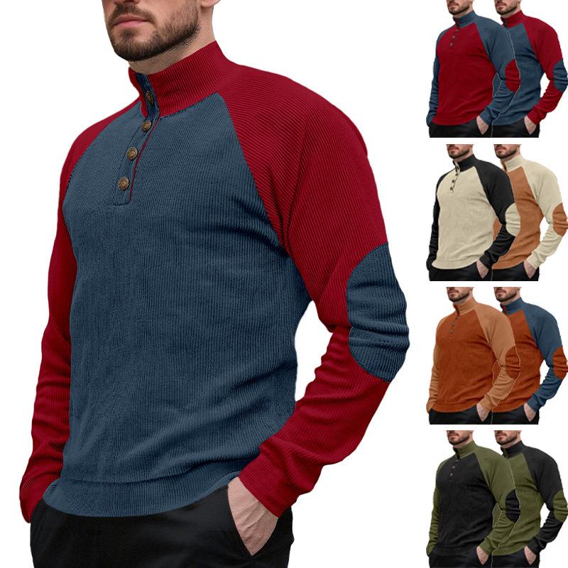 Spring and Autumn Men's Outdoor Raglan Sleeve Casual Stand Collar Loose Corduroy Long Sleeve Sweatshirt