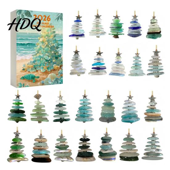 Regalo Conto alla Rovescia per le Feste per Bambini 2026 Calendario dell'Avvento Stile Vetro Marino Scatola Cieca 24 Pezzi Ornamenti a Tema Costiero Ornamenti Acrilici da Appendere all'Albero,