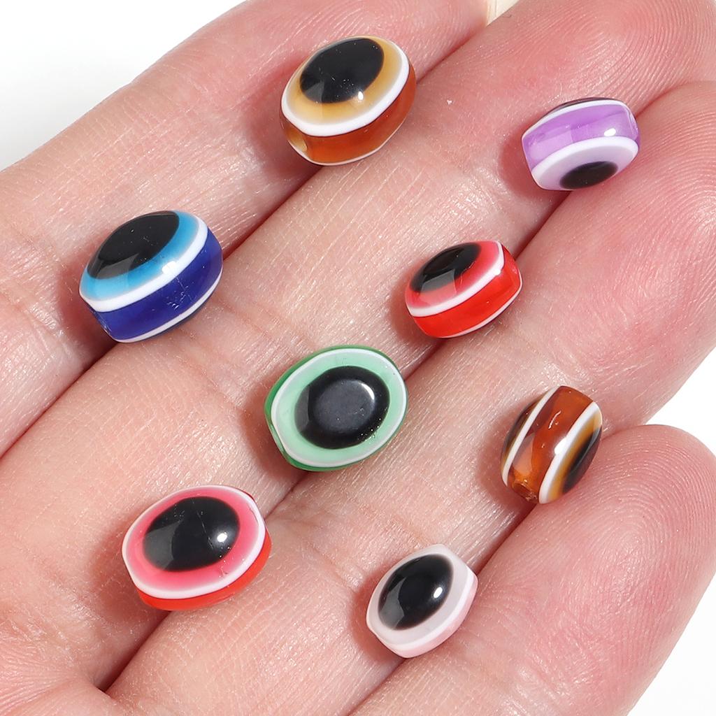 100pcs 6x8 8x10mm Oval Resin Beads Evil Eye Beads Loose Spacer Beads For Jewelry Making DIY Charms Necklace Bracelet Accessories